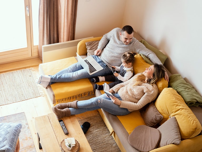 a person sitting on a bed
